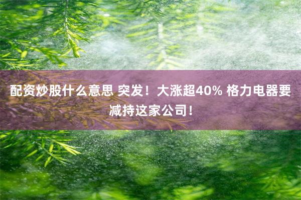 配资炒股什么意思 突发！大涨超40% 格力电器要减持这家公司！